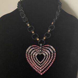 Betset Johnson pink, aurora borealis  rhinestone heart pendant necklace